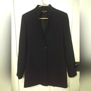 Anne Klein Womens Casual Long Black Wool Blazer Size 4 Corpcore Grandmacore (E)